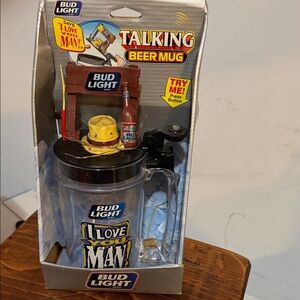 Vintage 1997 Bud Light Talking Beer Mug - Clear with Black & Yellow Accents
